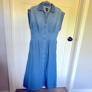 GAP Blue Denim Pleated Maxi Dress